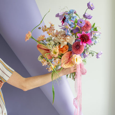 A colourful bouquet made with soft spring colours.